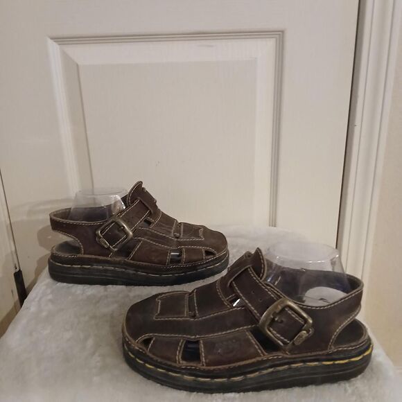 VTG Y2K 90s Dr. Martens Closed Toe Brown Leather Chunky Fisherman Sandals EU 42